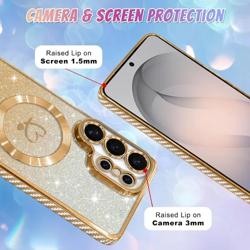 Vista 731 de Bonoma - Funda compatible con Samsung Galaxy S21 Plus, diseño de corazón con purpurina, color rosa Support for MagSafe, Plating Magnetic Case TPU