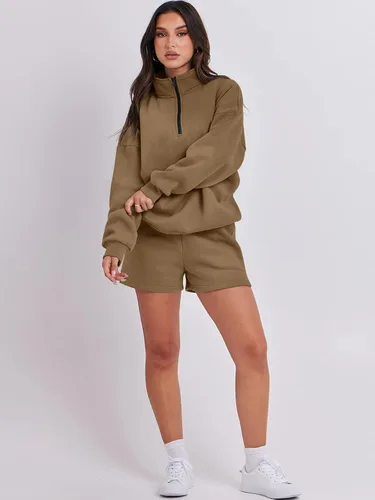 Vista 6 de Prinbara Women 2 Piece Outfits Fall Clothes Set Sweatsuit Oversized Half Zip Casual Short Set Lounge 2023 Trendy Sweat