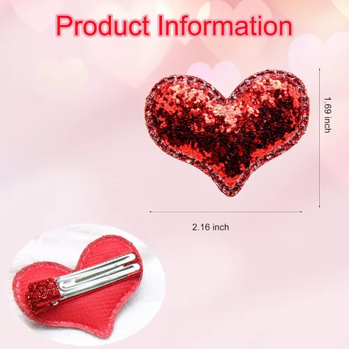 Vista 5 de Pinzas para el cabello de corazón con purpurina para el día de San Valentín para niñas, pasadores de cabello con corazón de lentejuelas