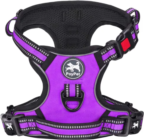 Vista 23 de PoyPet - Arnés de perro sin tirones, arnés reflectante con 2 clips delanteros y traseros y asa de fácil control para perros pequeños, medianos