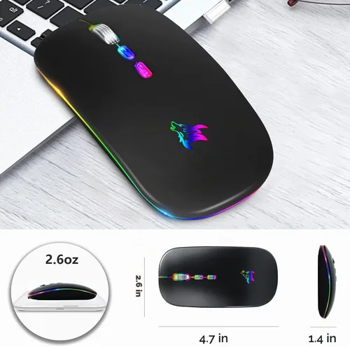 Vista 7 de HOTLIFE Ratón inalámbrico, delgado LED recargable silencioso Bluetooth Negro