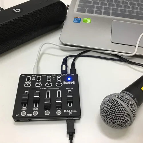 Vista 3 de Maker hart Just Mic 4 mini mezclador de micrófono 4 canales/alimentación fantasma portátil/interfaz de audio