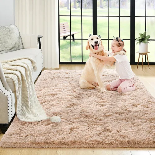 Vista 30 de Noahas Alfombras de Área Grandes y Esponjosas de 5x8 pies para Sala de Estar y Dormitorio, Alfombra Gruesa de Pelo Largo Beige y Blanca, Alfombra