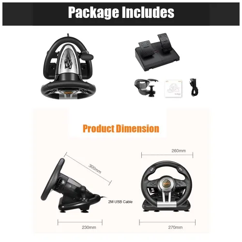 Vista 6 de PXN PC Racing Steering Wheel, V3II USB Car Driving Simulator Race Gaming Steering Wheel with Pedals for Windows PC, PS3, PS4, Nintendo Switch, Xbox