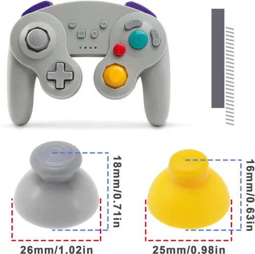 Vista 3 de 6 tapas analógicas de repuesto compatibles con Nintendo Gamecube Controller Analog Stick Covers Accessories ABS amarillo y gris