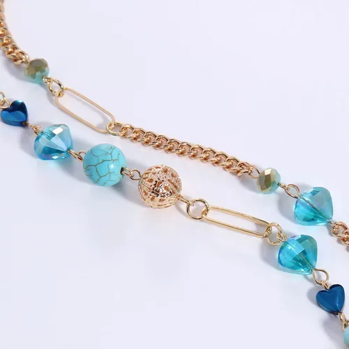 Vista 7 de Bocar Collar de cuentas, collar de cadena de eslabones largos de 2 capas, cuentas de cristal para mujer, gargantilla, regalo de joyería