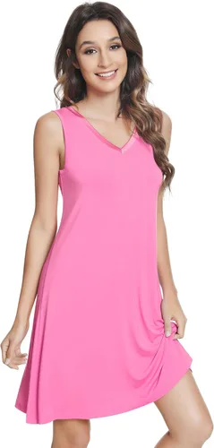 Vista 12 de NACHILA Nightgowns for Women-Viscose Made from Bamboo V Neck Nightshirts Verde Aqua
