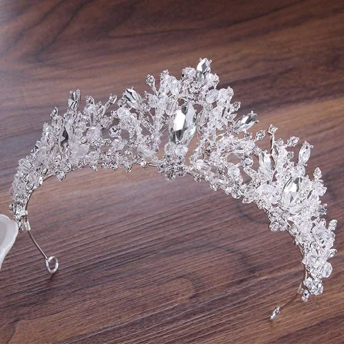 Vista 4 de Hair Crowns for Women Luxury Crystal Heart Bridal Jewelry Set Rhinestone Crown Tiaras Earrings Choker Necklace Set Wedd