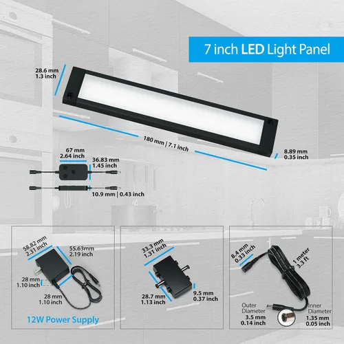 Vista 7 de EShine Paquete de 3 luces LED regulables inteligentes negras de 7 pulgadas para debajo del gabinete, compatible con Alexa, Google, blanco cálido