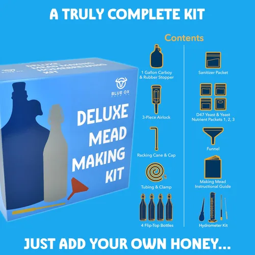 Vista 5 de DELUXE - Kit de fabricación de hidromiel con botellas de almacenamiento, hidrómetro y nutrientes adicionales de levadura, kit de elaboración de vino