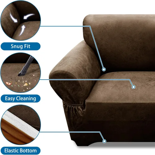 Vista 221 de Fundas para Sillón de 2 Piezas con Cojín en T, Fundas de Aspecto de Cuero para Sofá, Fundas para Sillas, Protector de Muebles Elástico, Funda