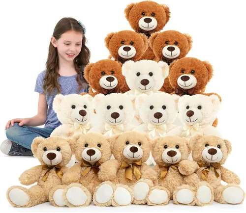 Vista 17 de MaoGoLan - 10 unidades de osos de peluche navideños, osos de peluche de 14'' con trajes clásicos de Santa - Camisa y sombrero removibles, se ajustan
