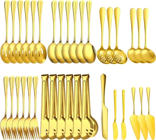 Vista 12 de Juego de 20 utensilios para servir, utensilios completos de acero inoxidable para bufé de catering para barbacoas de verano, parrillas, picnic