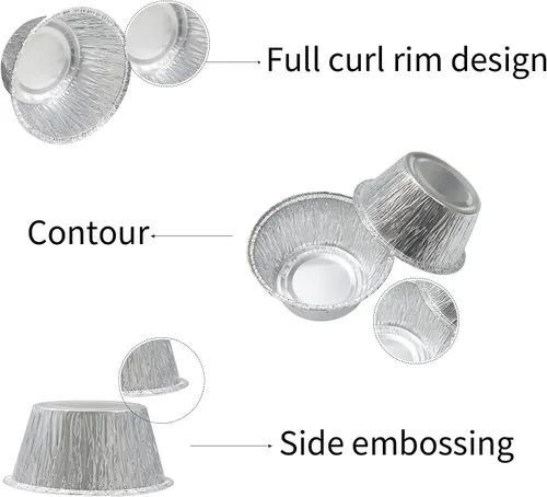 Vista 3 de Vasos de aluminio para hornear, Ramekin desechables de 4 onzas, revestimientos de papel plateado para cupcakes, 150 piezas de aluminio para hornear