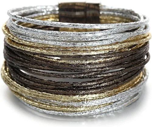 Vista 19 de Fesciory - Pulsera de leopardo para mujer, estilo bohemio de cuero multicapa con perlas de cristal