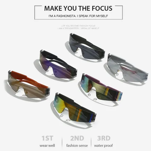 Vista 6 de NIDOVIX Rimless Y2K - Gafas de sol futuristas envolventes para mujeres y hombres, a la moda, con visera Cyberpunk, lentes de sol para futuros tonos