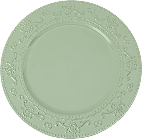 Vista 10 de Platos de carga de 13" de aluminio rosa, juego de 6 platos elegantes con relieve de encaje, platos de servidor redondos para plato de cena, juego