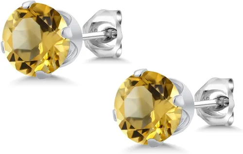 Vista 60 de Gem Stone King Aretes redondos de plata de ley 925 con piedra natal de 0.236 in para mujer