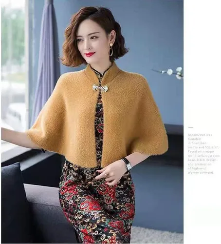 Vista 2 de Baoqiya Capas Capelet de mezcla de lana con capucha, poncho cálido, estola de novia, chal para mujer