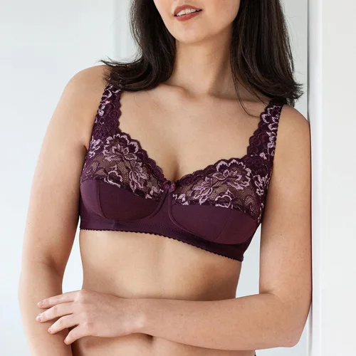 Vista 2 de frugue Sujetador reductor de encaje sin varillas para mujer, talla grande