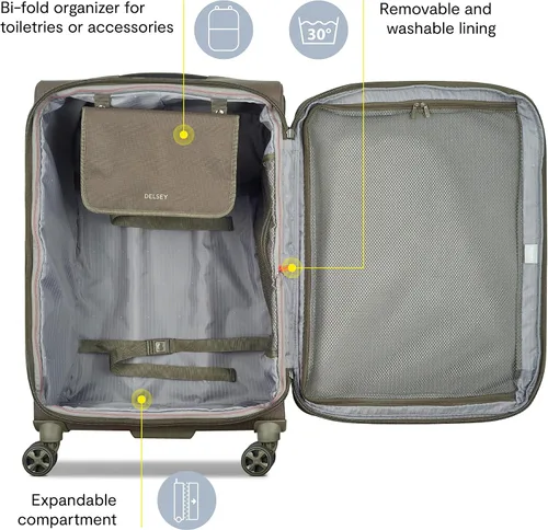 Vista 3 de DELSEY PARIS Helium DLX Softside - Maleta expandible con ruedas giratorias, azul marino, a cuadros, mediano de 25 pulgadas