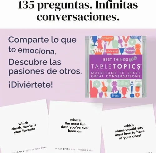 Vista 2 de TableTopics Best Things Ever: juego de preguntas para iniciar las grandes conversaciones (versión español)