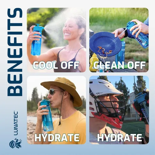 Vista 2 de Lunatec® Botella de agua con atomizador de 25.4 fl oz de niebla, ducha e hidratación. 3 en 1 refrigeración, limpieza e hidratación con patrones