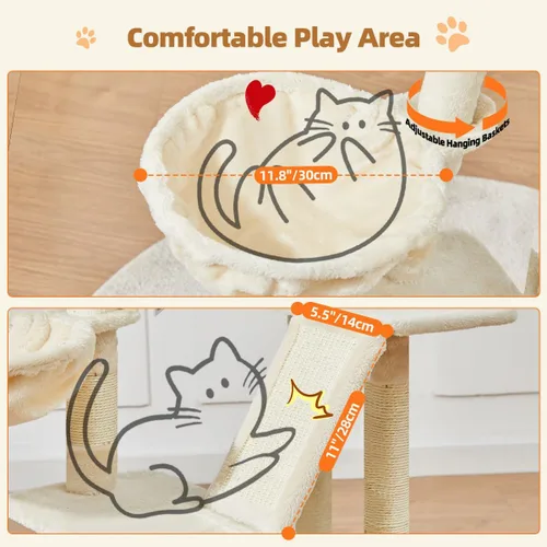 Vista 5 de Taoqimiao - Árbol para gatos, torre de 38.5 pulgadas para gatos de interior, adecuada para gatitos con lujoso condominio para gatos con cestas