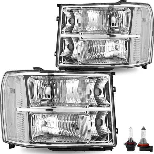 Vista 17 de SOCKIR Conjunto de Faros Halógenos Bombillas Incluidas Compatible con GMC 2007-2013 Sierra 1500 / 2007-2014 2500HD 3500HD 09-13 Hybrid Lado