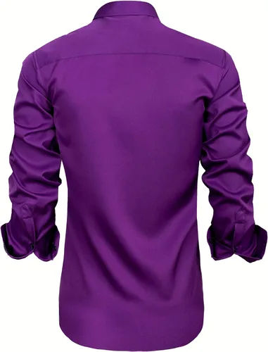 Vista 3 de J.VER Camisa de vestir elástica de manga larga casual para hombre, sin arrugas, ajuste regular, con botones