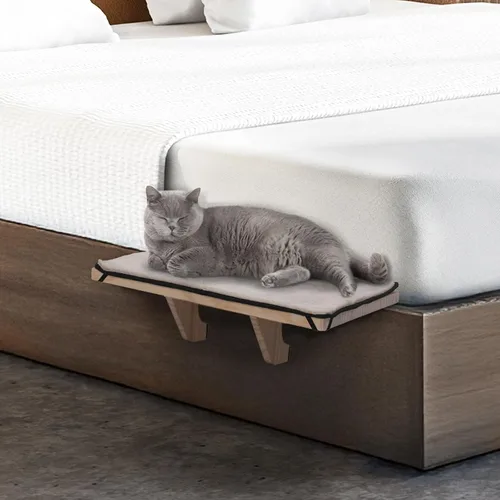 Vista 8 de Percha de Ventana para Gatos Petsfit, Hamaca de Gato de Madera Maciza Natural con Estera de Forro Polar Desmontable, Percha de Ventana Fácil