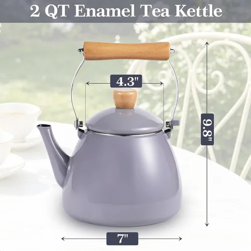 Vista 2 de Webake 2 Quart Enamel Tea Kettle, Vintage Enamelware Teapot with Cool Touch Wooden Handle and Lid Knob for Stovetop Home Kitchen Camping, Gift for