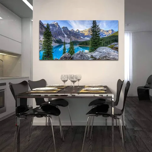 Vista 5 de Lienzo decorativo para pared, diseño de lago de montaña, ilustraciones de naturaleza grande, lago Moraine alimentado glacialmente, parque nacional