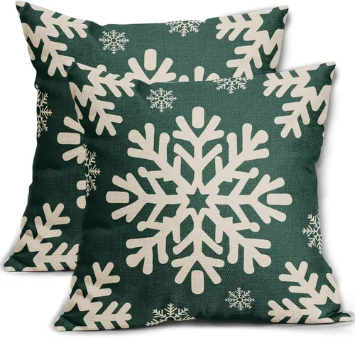 Vista 9 de Fundas de almohada decorativas de Navidad negras 40x40 cm con copos de nieve blancos de Navidad, juego de 2, temática rústica de invierno