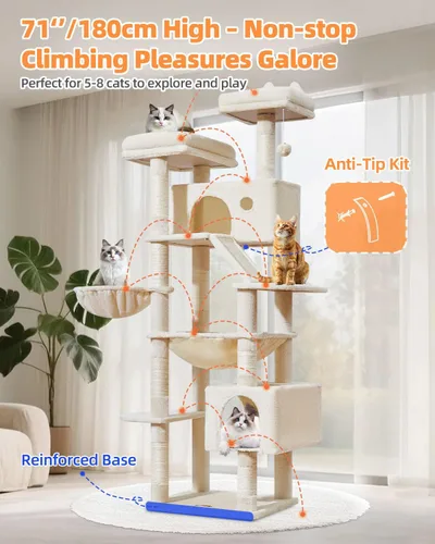 Vista 101 de Taoqimiao Árbol para gatos de 57.5 pulgadas, torre para gatos de interior para adultos, condominio extragrande para gatos, 8 postes rascadores