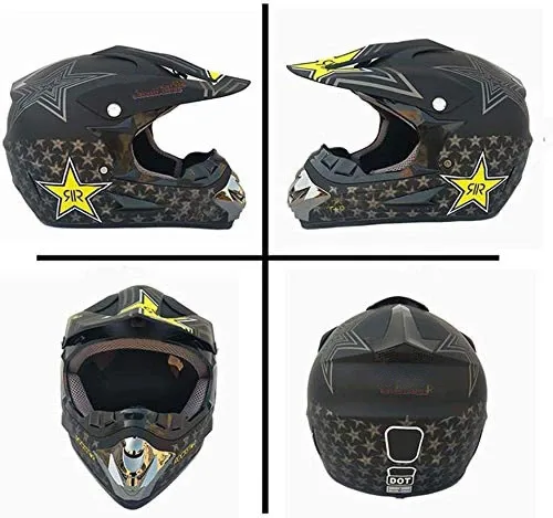 Vista 2 de Juego de casco de motocross, casco de motocicleta todoterreno para adultos, jóvenes, hombres y mujeres, con máscara de gafas y guantes, casco