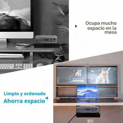 Vista 5 de Soporte para debajo del escritorio para Thunderbolt 4/Thunderbolt 3 Dock y cable de alimentación, estante de almacenamiento de hierro debajo