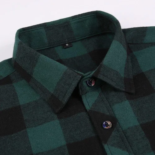 Vista 3 de Camisa de franela a cuadros para hombre, ajuste regular, manga larga, casual, con botones