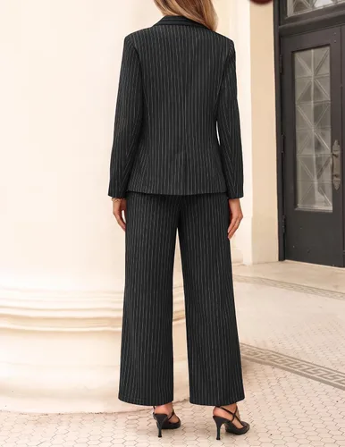 Vista 6 de ZESICA Conjunto de traje de rayas de 2 piezas para mujer, trajes casuales