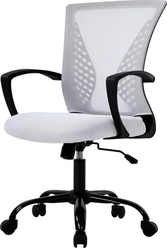 Vista 11 de HHS Silla de oficina ergonómica de malla, silla de computadora con soporte lumbar, reposabrazos de respaldo medio, giratoria, ajustable, para Negro