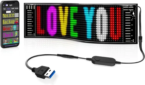 Vista 17 de Rayhome Mini letrero LED para automóvil, 6.7 x 2.76 pulgadas, panel de matriz LED flexible, USB 5 V, control de aplicación Bluetooth, letrero LED
