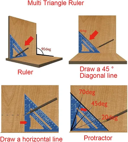 Vista 6 de ASNOMY Regla triangular de 7 pulgadas y 12 pulgadas, transportador cuadrado de viga negra, regla triangular de aleación de aluminio de alta