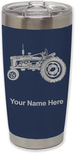 Vista 19 de LaserGram Vaso aislado al vacío de 20 onzas, Old Farm Tractor, grabado personalizado incluido (negro)