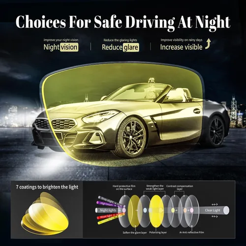 Vista 6 de Night Vision Driving Glasses for Women Men, Wrap Around Night Vision Polarized Glasses for Driving