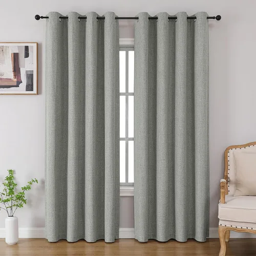 Vista 13 de CUCRAF Juego de 2 paneles de cortinas 100% opacas de 54 pulgadas de largo, cortinas texturizadas de lino para oscurecer la habitación, con ojales