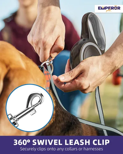 Vista 7 de Emperor Pets Correa retráctil para perro con correa de mano o muñeca, agarre suelto para tus manos, mejor control con mayor comodidad, color negro