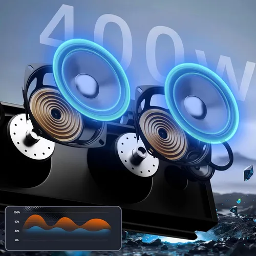 Vista 4 de Barra de sonido UTV de 17 pulgadas, Bluetooth impermeable con iluminación RGB, altavoz Bluetooth con IP65 impermeable, sonido amplificado de 400 W