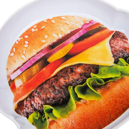 Vista 4 de Mind Reader Juego de platos para servir hamburguesas, Hosting Essentials, accesorio de cocina al aire libre, melamina, 7 pulgadas de largo x 7