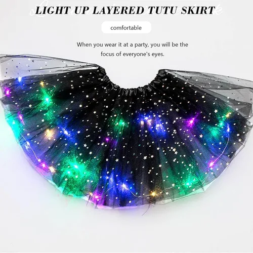 Vista 6 de REETAN Falda tutú LED iluminada, faldas en capas para Navidad, disfraz de tutú para mujeres y niñas