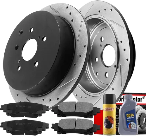 Vista 10 de MotorbyMotor Rotores de freno trasero de 12.165 in para Lexus RX350 RX450H, Toyota Highlander Sienna rotor perforado y ranurado y kit de pastillas